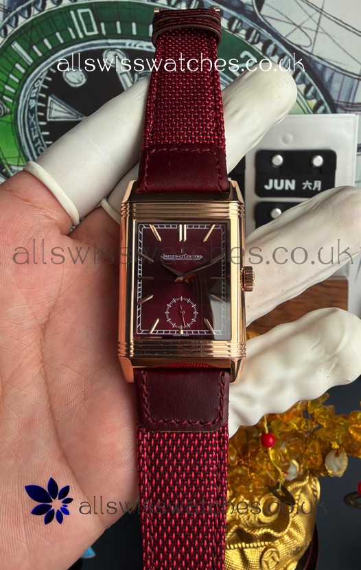 Jaeger-LeCoultre Reverso Tribute Duoface Rose Gold Burgundy & White Dial Super Clone Watch 