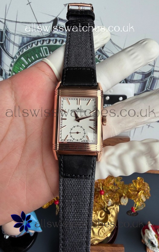 Jaeger-LeCoultre Reverso Tribute Duoface Rose Gold White & Black Dial Super Clone Watch 