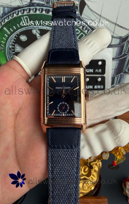 Jaeger-LeCoultre Reverso Tribute Duoface Rose Gold Blue & Steel Dial Super Clone Watch 