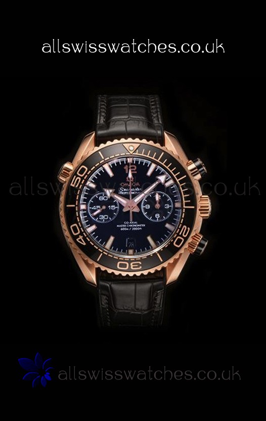 Omega Speedmaster Planet Ocean Rose Gold Black Dial Super Clone Watch 
