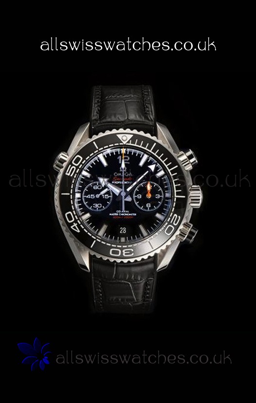Omega Speedmaster Planet Ocean Black Dial Leather Strap Super Clone Watch 