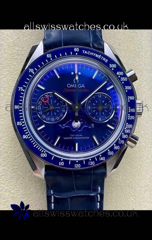 Omega Speedmaster Moonphase Blue Dial Leather Strap Super Clone Watch 