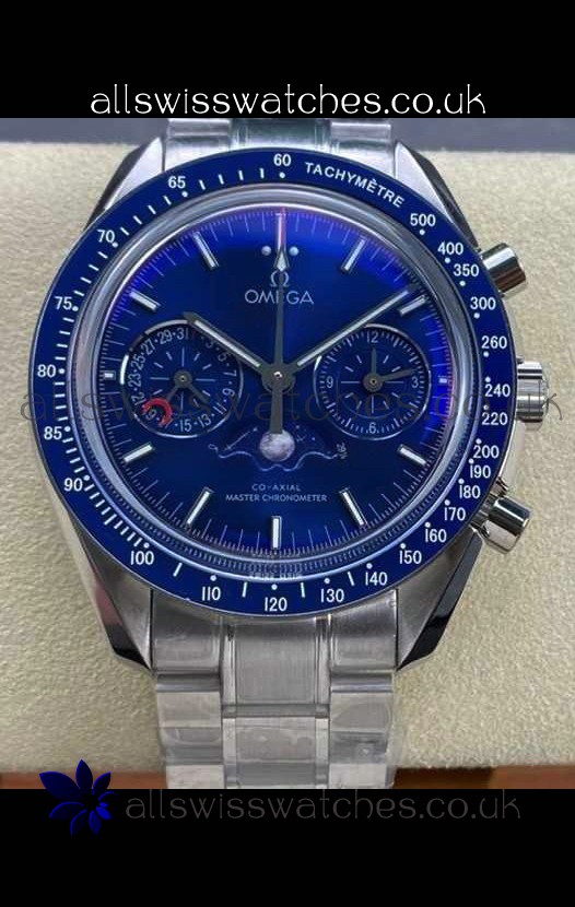 Omega Speedmaster Moonphase Blue Dial Steel Strap Super Clone Watch 