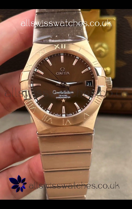 Omega Constellation 38MM Rose Gold Brown Dial Super Clone Watch 