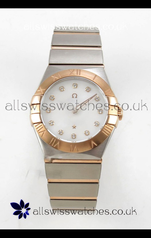 Omega Constellation 28MM Two Tone Rose Gold Pearl Dial QUARTZ Super Clone Watch 