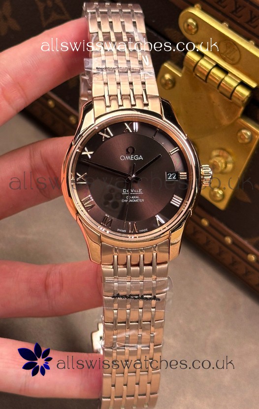 Omega De-Ville Rose Gold Brown Roman Dial 41MM Super Clone Watch 