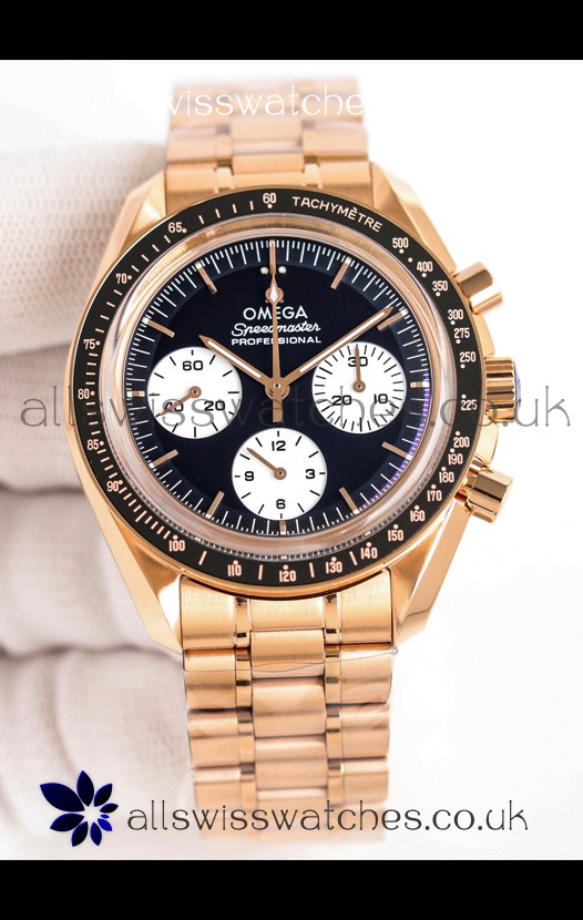 Omega Speedmaster Moonwatch Rose Gold Black Dial Super Clone Watch 