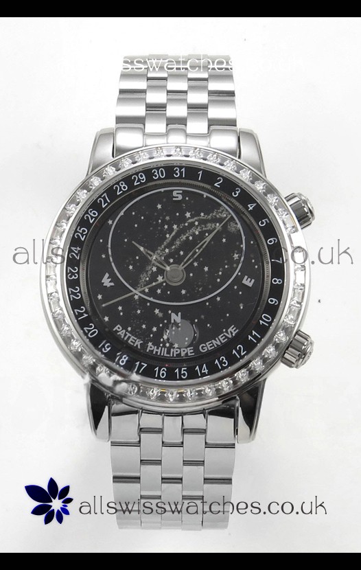 Patek Philippe Grand Complications 6102 Black Dial Steel Strap Super Clone Watch 