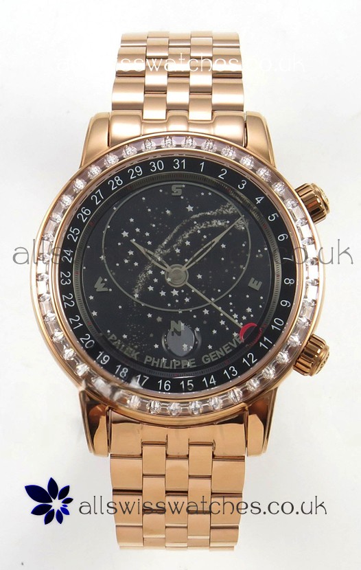 Patek Philippe Grand Complications 6102 Black Dial Rose Gold Strap Super Clone Watch 