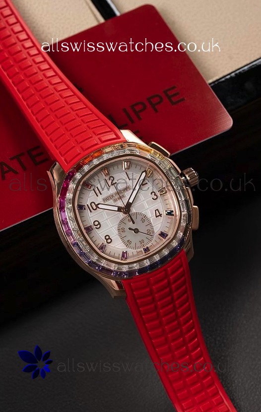 Patek Philippe Aquanaut 7968 Rose Gold Red Strap Super Clone Watch 