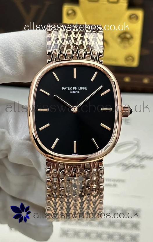 Patek Philippe Golden Ellipse 5738/1R-001 Rose Gold Black Dial Super Clone Watch 