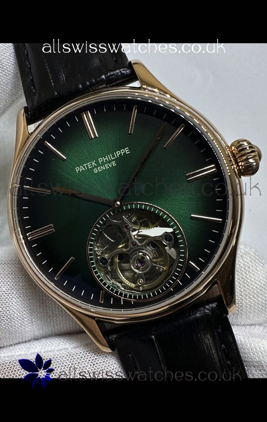 Patek Philippe Japanese Tourbillon Rose Gold Green Dial Japanese Replica Watch 