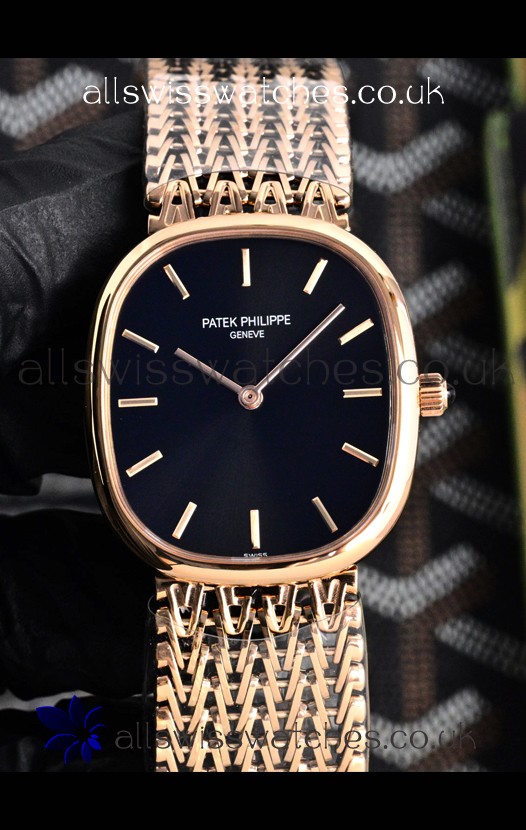Patek Philippe Golden Ellipse 5738/1R-001 Rose Gold Black Dial Super Clone Watch 