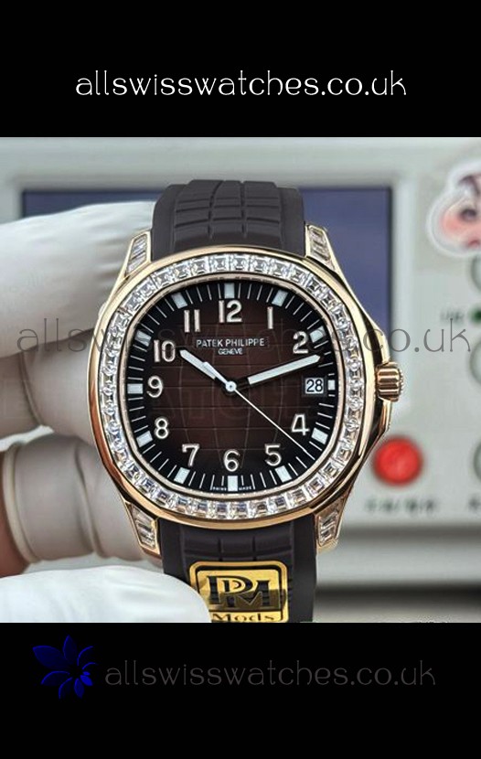 Patek Philippe Aquanaut 5167 Brown Dial Diamonds Bezel Super Clone Watch 