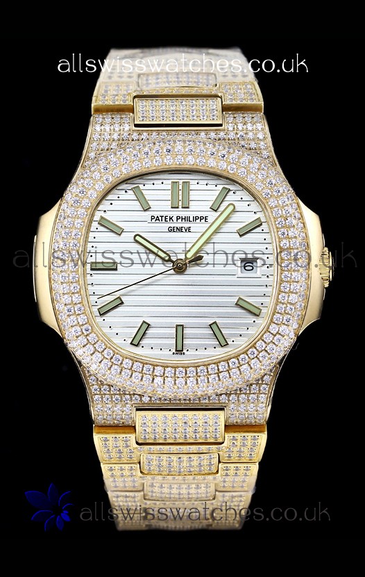 Patek Philippe Super Clone Nautilus 5711/G Diamonds Paved Edition White Dial