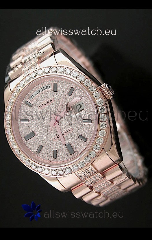 Rolex Day Date Japanese Automatic Rose Gold Watch in Ruby Stick Markers