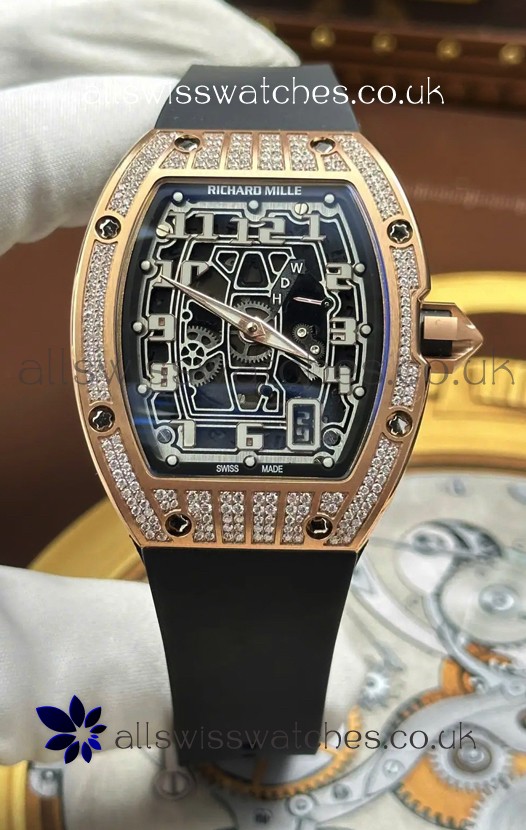 Richard Mille RM67-01 Extra-Flat Rose Gold Diamonds Studded Super Clone Watch 