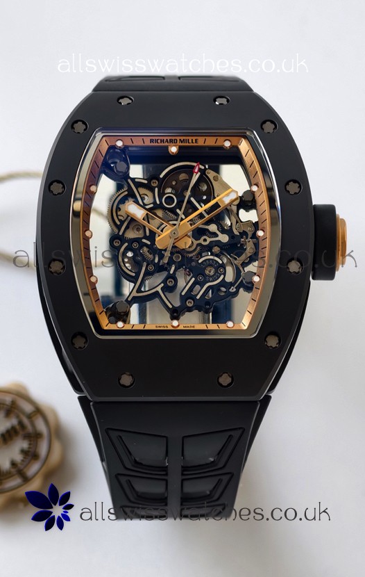 Richard Mille RM055 FREE SPRUNG MVMNT Black Ceramic Rose Gold Inner Bezel Super Clone Watch 
