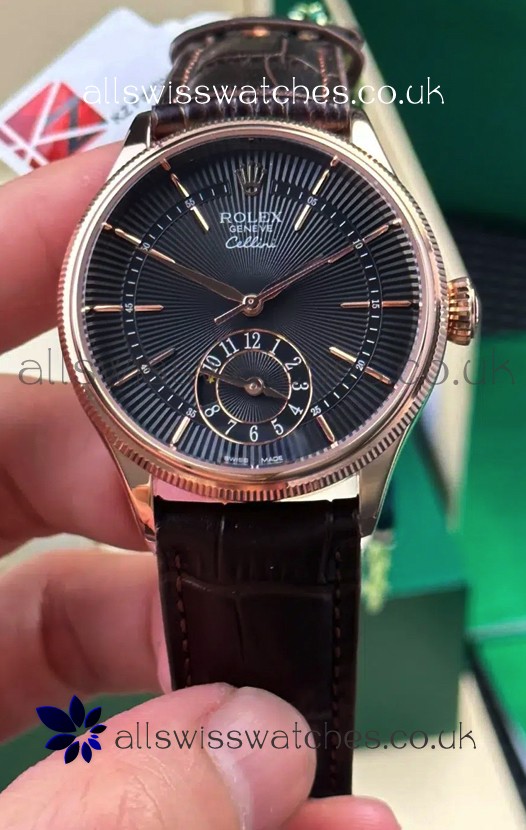 Rolex Super Clone Cellini 50525 Black Guilloche Dial Rose Gold Super Clone Watch 