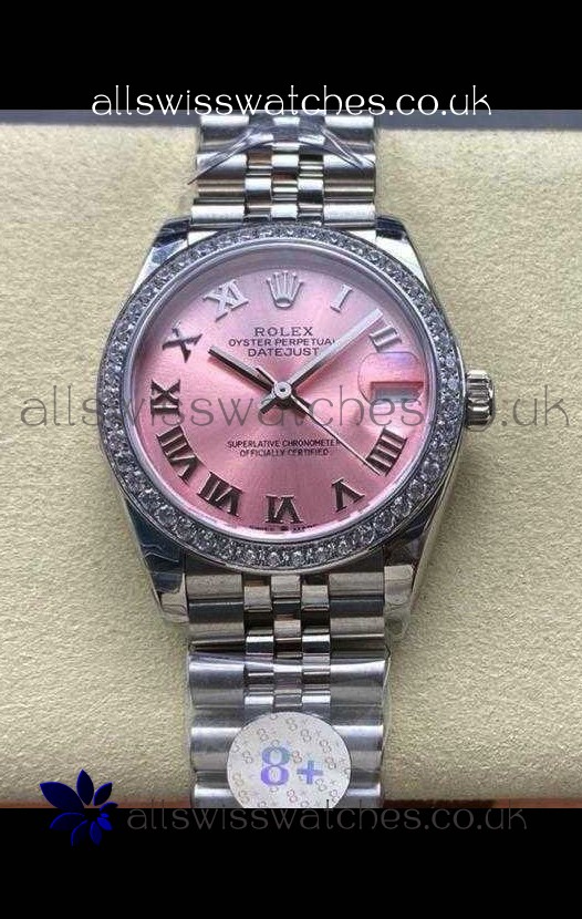 Rolex Super Clone Datejust 31MM Pink Roman Dial Steel Case Super Clone Watch 