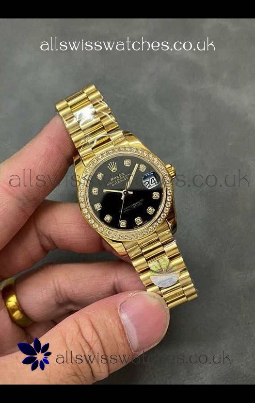 Rolex Datejust Ladies 28MM Black Dial Yellow Gold Super Clone Watch 