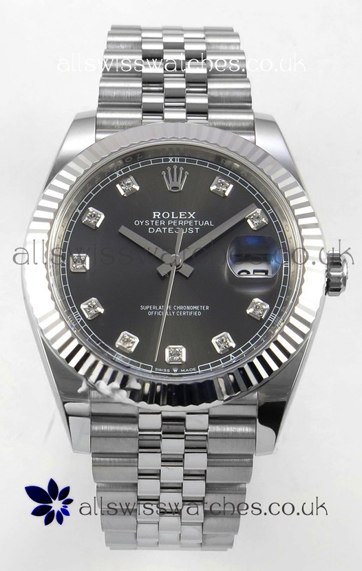 Datejust Super Clone 126334 Grey Diamonds Dial 41MM FREE SPRUNG MVMNT 3235 Watch 
