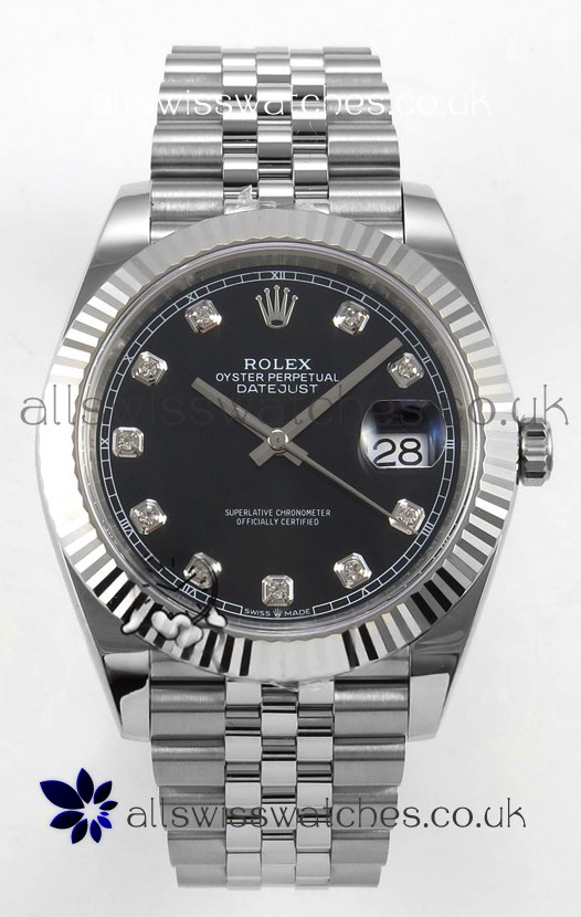 Datejust Super Clone 126334 Black Diamonds Dial 41MM FREE SPRUNG MVMNT 3235 Watch 