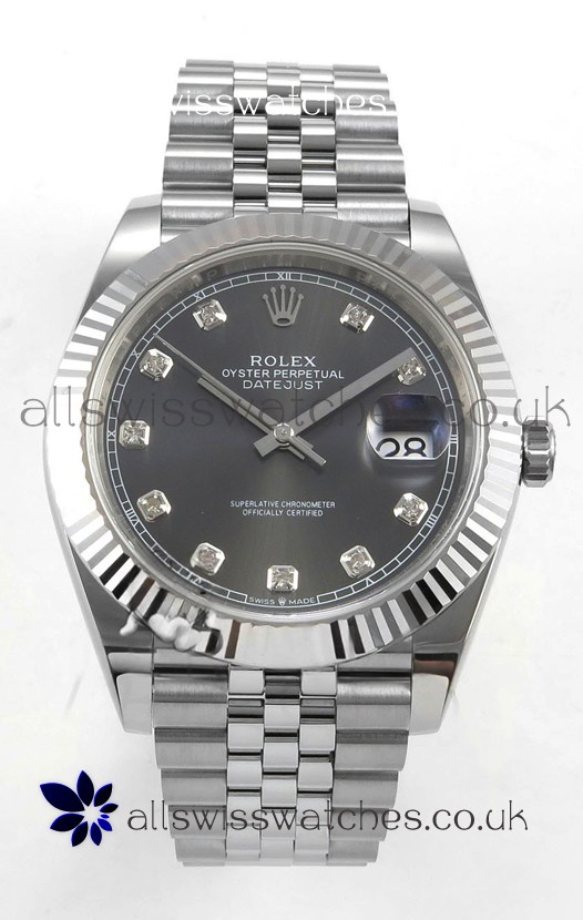 Datejust Super Clone 126334 Grey Diamonds Dial 41MM FREE SPRUNG MVMNT 3235 Watch 