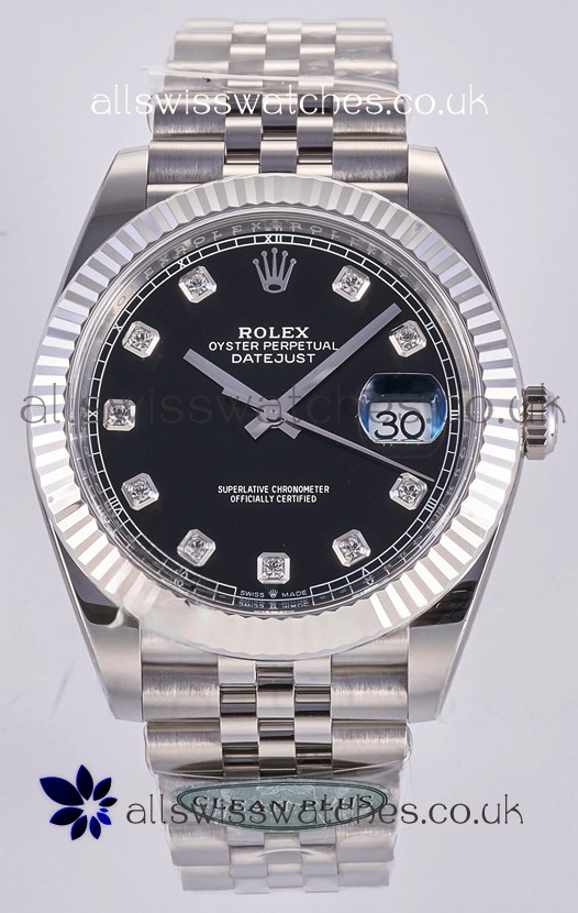 Datejust Super Clone 126334 Black Diamonds Dial 41MM FREE SPRUNG MVMNT 3235 Watch 