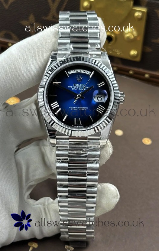 Rolex Day Date 228236 Stainless Steel Blue Ombre Roman Dial Super Clone Watch 