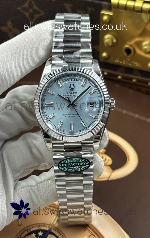Rolex Day Date 228236 Stainless Steel ICE Blue Crystal Dial Super Clone Watch 