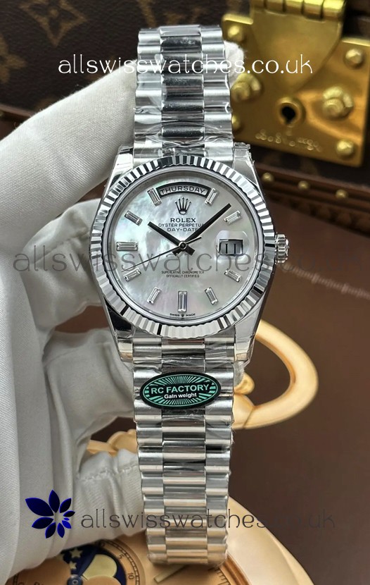 Rolex Day Date 228236 Stainless Steel Pearl Crystal Dial Super Clone Watch 