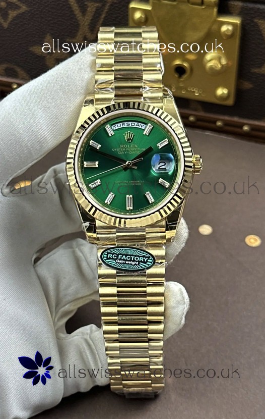Rolex Day Date 228238 Yellow Gold Green Crystal Dial Super Clone Watch 