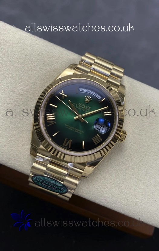 Rolex Day Date 228238 Yellow Gold Green Ombre Super Clone Watch 