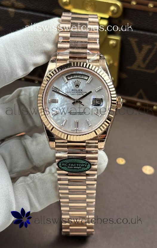 Rolex Day Date 228236 Rose Gold Pearl Dial Super Clone Watch 