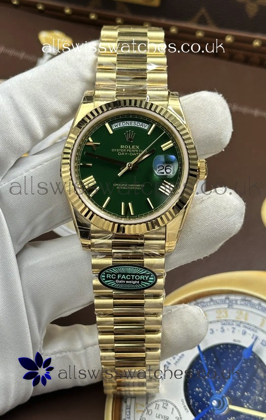 Rolex Day Date 228238 Yellow Gold Green Roman Dial Super Clone Watch 