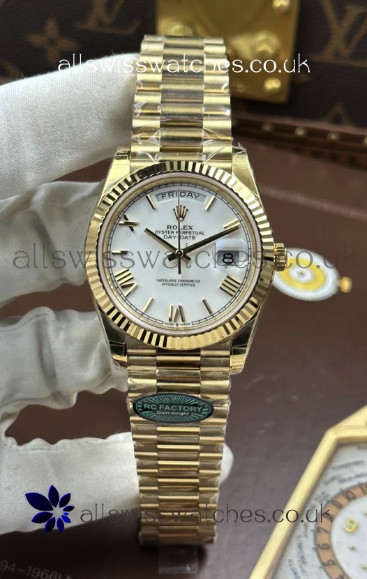 Rolex Day Date 228238 Yellow Gold White Roman Dial Super Clone Watch 