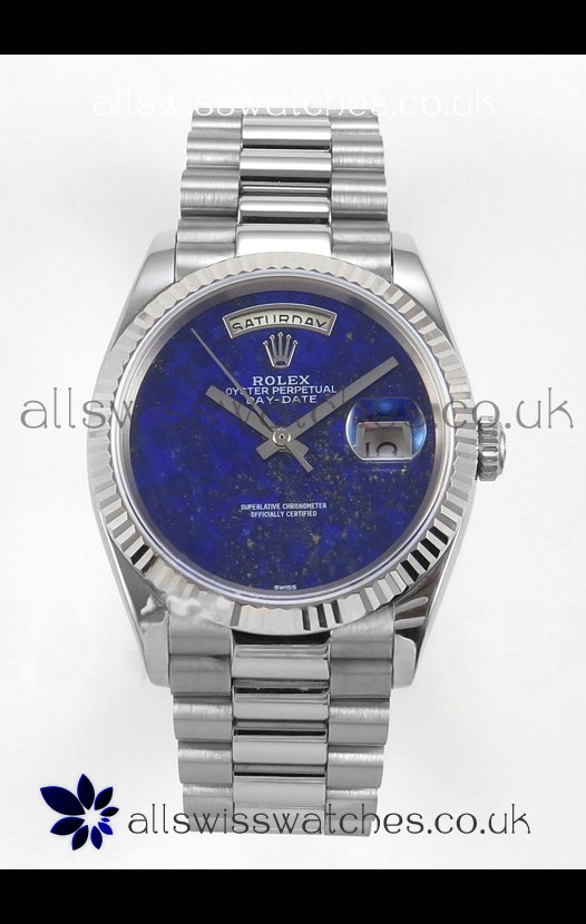 Rolex Day Date Stainless Steel Blue Lapis Dial 36MM Swiss Replica Watch 