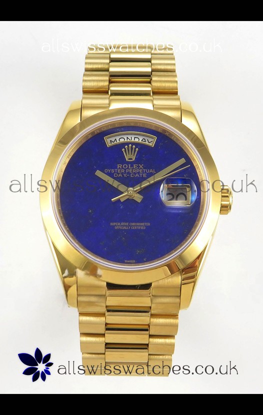 Rolex Day Date Yellow Gold Blue Lapis Dial 36MM Swiss Replica Watch 