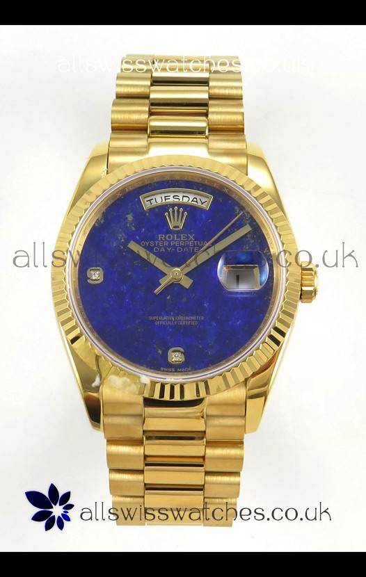 Rolex Day Date Yellow Gold Blue Lapis Dial 36MM Swiss Replica Watch 
