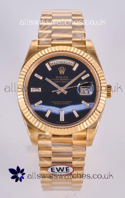 Rolex Day Date Yellow Gold Custom Black Dial 40MM Super Clone Watch 