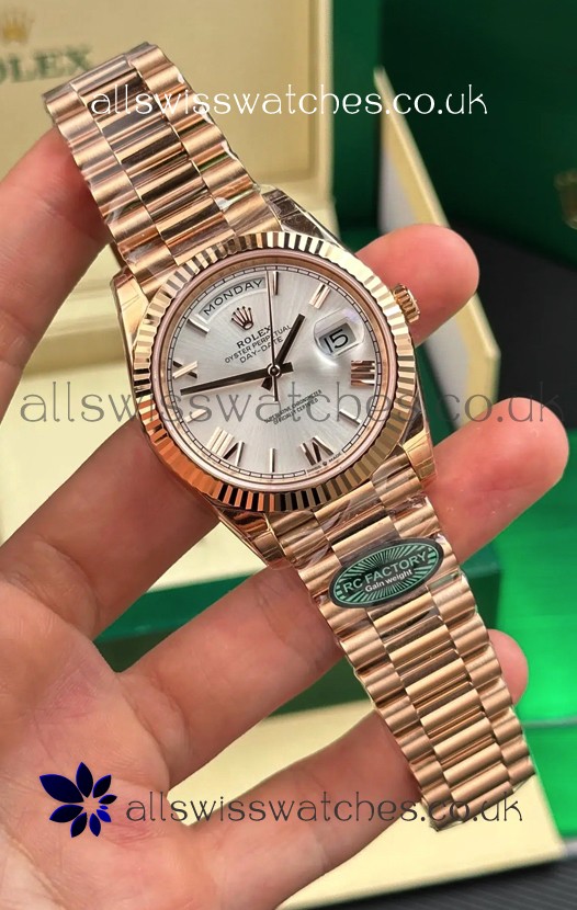 Rolex Day Date 228236 Rose Gold Steel Roman Dial Super Clone Watch 