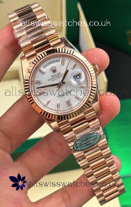 Rolex Day Date 228236 Rose Gold Sunburst Steel Dial Super Clone Watch 