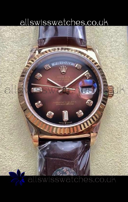 Rolex Day Date 128235 Rose Gold Brown Ombre Dial Super Clone Watch 