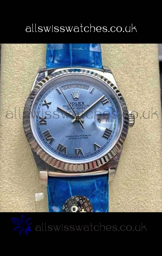 Rolex Day Date 128236 Stainless Steel ICE Blue Roman Dial Super Clone Watch 