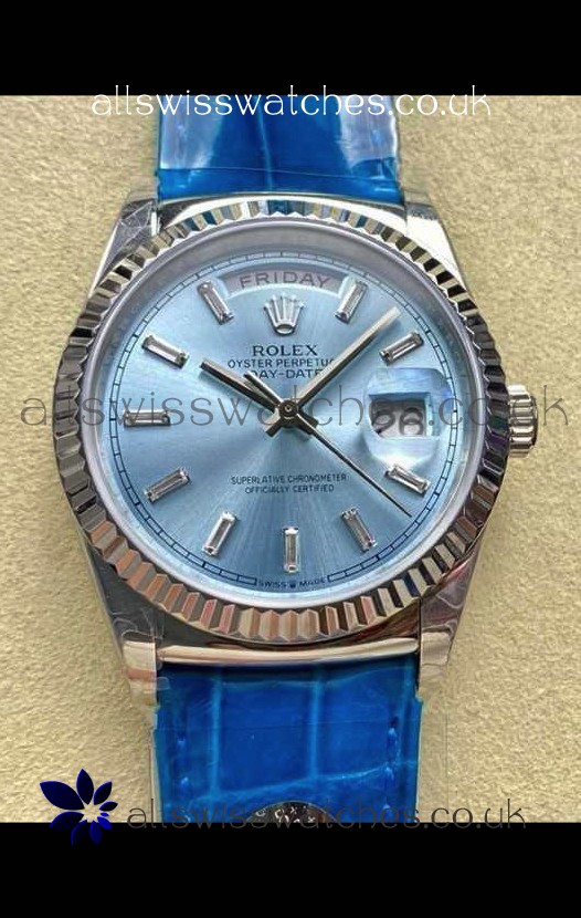 Rolex Day Date 128236 Stainless Steel ICE Blue Crystal Dial Super Clone Watch 