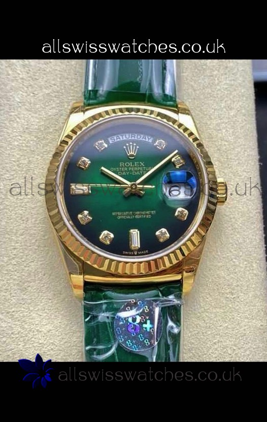 Rolex Day Date 128238 Yellow Gold Green Ombre Diamonds Dial Super Clone Watch 