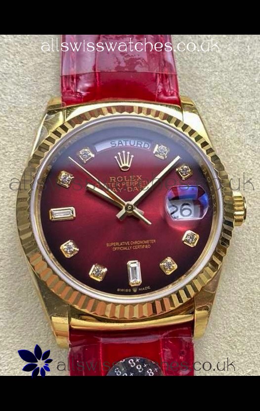Rolex Day Date 128238 Yellow Gold Red Ombre Diamonds Dial Super Clone Watch 