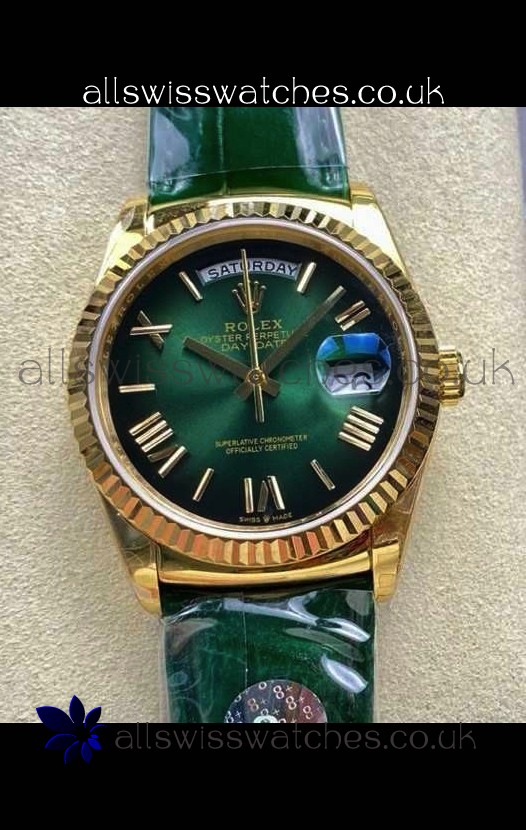 Rolex Day Date 128238 Yellow Gold Green Ombre Roman Dial Super Clone Watch 