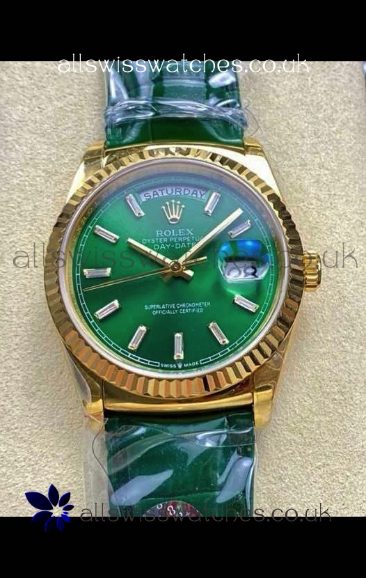 Rolex Day Date 128238 Yellow Gold Green Crystal Dial Super Clone Watch 